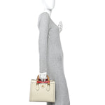 Textured Dollar Calfskin Web Small Diana Tote Bag Mystic White