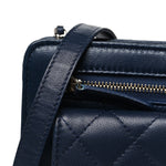 Lambskin Quilted Square Front Pocket Clutch With Chain Navy Blue