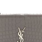 Calfskin Crocodile Embossed Kate Monogram Tassel Chain Wallet Fog