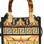 X VERSACE Vitello King Catalan Mirror Plexiglass Fendace FF Baroque Logo Mini Fendi Sunshine Shopper Tote Black Gold