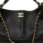 Calfskin Quilted Large Coco Base Shopping Bag Black