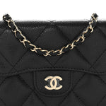 Caviar Quilted Flap Card Holder On Chain Black