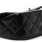 Shiny Lambskin Quilted Twisted Links Top Handle Flap Black