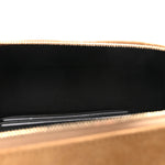 Suede Calfskin Shiny Lambskin Quilted Top Handle Slim Vanity Case With Chain Beige Black