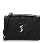 Grain De Poudre Textured Mixed Matelasse Triquilt Medium Monogram Satchel Black