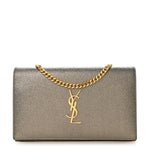 Grained Metallic Calfskin Monogram Chain Wallet Bronze