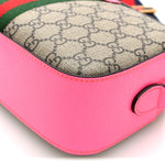 GG Supreme Monogram Textured Dollar Calfskin Web Ophidia Small Crossbody Bag Beige Ebony Fuchsia
