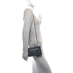 Denim Quilted Top Handle Slim Vanity Case With Chain Dark Blue Orange