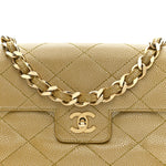 Metallic Caviar Quilted Medium Single Flap Beige
