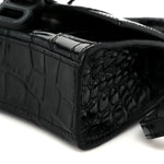 Shiny Calfskin Monochrome Crocodile Embossed Hourglass Top Handle Bag Mini Black