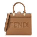 Vitello Santa Barbara Woven Logo Small Fendi Sunshine Shopper Tote Cappucino
