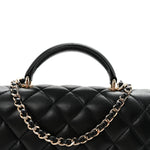 Lambskin Quilted Mini Top Handle Rectangular Flap Black