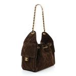 Suede Quilted Small Chanel 25 Handbag Dark Brown