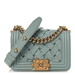 Lambskin Woven Mini Chateau Boy Flap Light Blue