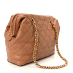 Shiny Caviar Quilted Large Bowling Bag Brown