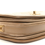 Shiny Calfskin Quilted Suede Goatskin Mini Messenger Beige