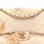 Denim Floral Printed Medium Double Flap Beige