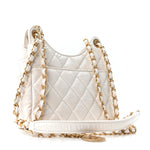 Shiny Crumpled Calfskin Quilted Small Wavy CC Hobo White
