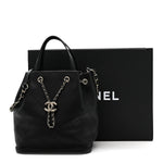 Calfskin Stitched Chain Top Handle Bucket Bag Black