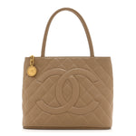 Caviar Quilted Medallion Tote Beige