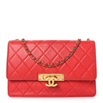 Lambskin Quilted Large Golden Class Flap Red