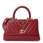 Aged Calfskin Chevron Quilted Mini Coco Handle Flap Red