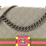 Canvas Quilted Medium Fluo Boy Flap Dark Grey Fuchsia Green