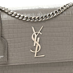 Calfskin Crocodile Embossed Medium Monogram Sunset Fog
