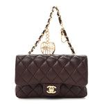 Lambskin Quilted Mini Flap Bag Charm With Hook Dark Brown
