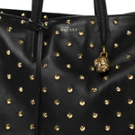 Calfskin Large Studded Padlock Zip Around Tote Black