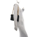 Grain De Poudre Textured Mixed Matelasse Triquilt Medium Monogram Satchel Black