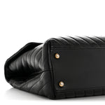 Calfskin Lizard Chevron Quilted Medium Coco Handle Flap Black