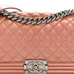 Metallic Patent Calfskin Quilted Medium Boy Flap Light Pink