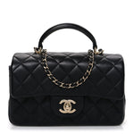 Lambskin Quilted Mini Top Handle Rectangular Flap Black