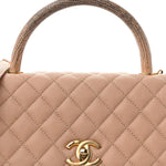 Caviar Lizard Quilted Small Coco Handle Flap Beige