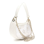 Mesh Shiny Lambskin Chain Hobo White