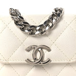 Caviar Quilted Enamel Coco Clutch With Chain White