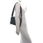 GG Supreme Monogram Calfskin Web Medium Messenger Bag Black Grey