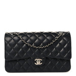 Lambskin Quilted Medium Double Flap Black