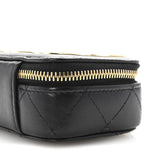 Lambskin Metal Quilted Extra Mini Vanity Case With Chain Black Gold