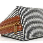 Canvas Calfskin Striped Triomphe Clutch On Chain Navy Blue Tan