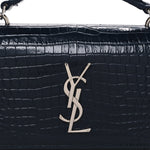 Calfskin Crocodile Embossed Monogram Sunset Chain Wallet New Cobalt