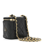 Lambskin Quilted Enamel Coco Casino Mini Vanity Case With Chain Black