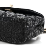 Washed Denim Quilted Coco Handle Clutch With Chain Black