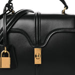 Satinated Calfskin Mini 16 Top Handle Bag Black