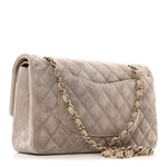 Suede Quilted Medium Double Flap Grey
