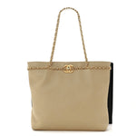 Calfskin Stitched Small Shopping Tote Dark Beige