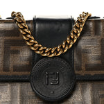 Glazed Fabric Vitello Century FF 1974 Stamp Patch Mini Double F Crossbody Bag Mogano Panna Black