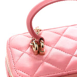 Lambskin Quilted Small Top Handle Vanity Case With Chain Pink