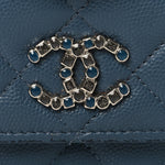 Shiny Caviar Quilted Enamel CC Wallet On Chain WOC Blue